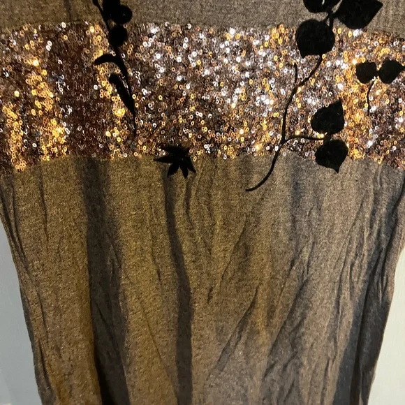 Apt. 9 Brown Sequin Embellished Short Sleeve Tee - Picture 3 of 5